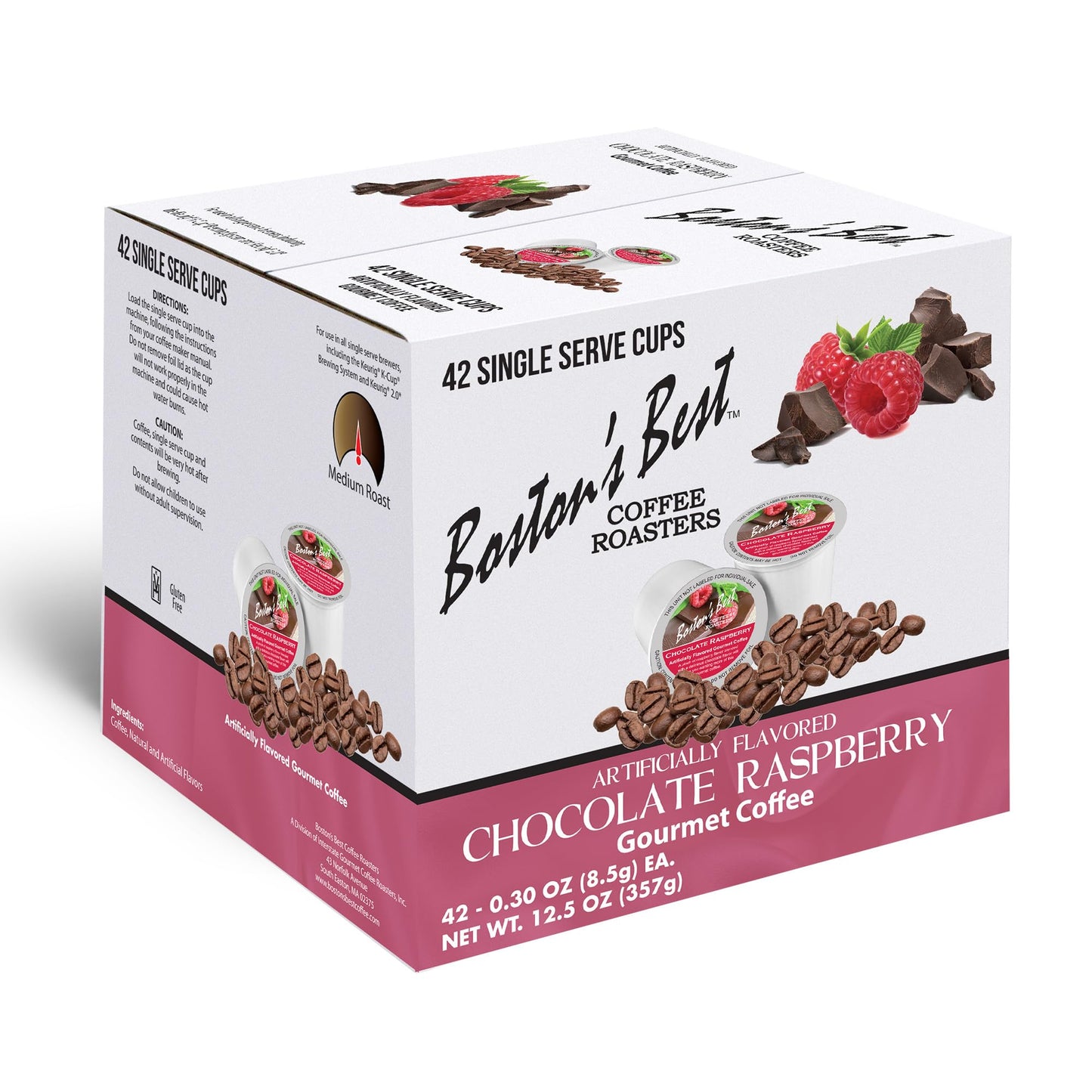 Bostons Best - Chocolate Raspberry Flavored Coffee Medium Roast Gourmet Compatible With Keurig Coffee Maker 1 Count (42 Single Serve Cups)