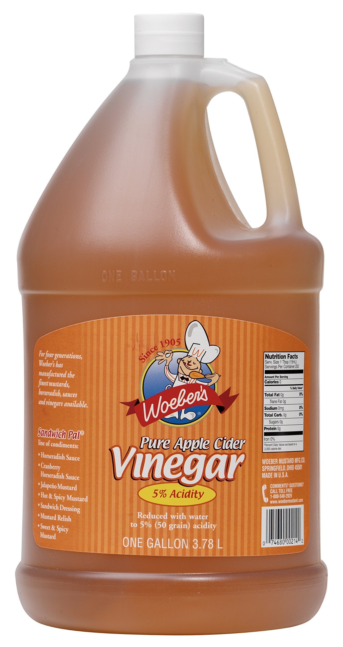 Woebers Pure Apple Cider Vinegar, 5% Acidity, 128 Fl Oz (1 Gallon Jug)