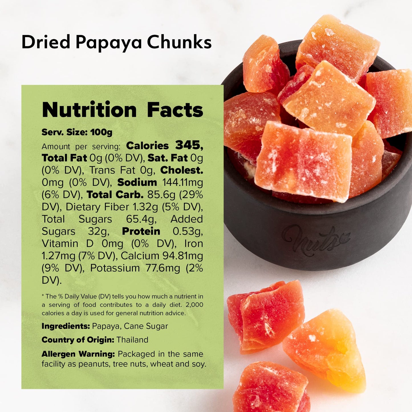 Nuts U.S. - Unsulphured Dried Papaya Chunks | Low Sugar | No Color Added | Non-Gmo And Gluten Free | Vegan Snacks | Packed In A Resealable Bag!!! (1 Lb)