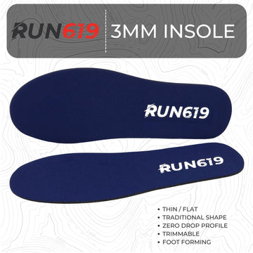 Run619 Zero Drop Shoe Insoles - Thin Flat Medium Shoe Inserts W/No Arch Support - Foot Forming - Perfect For Running Walking Wor