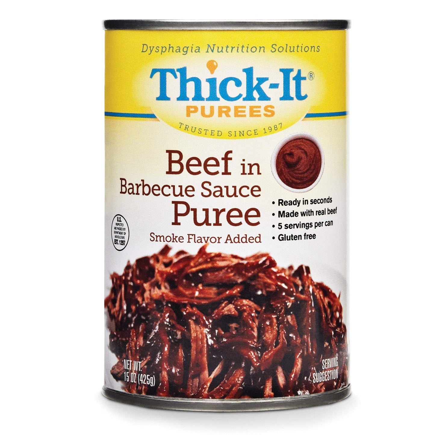 Thick-It Pureed Beef in Barbecue Sauce (IDDSI) Made with Real Beef Savory Flavor Digestible Swallowing Aid Simple-to-Use 15 oz Can (Pack of 12)