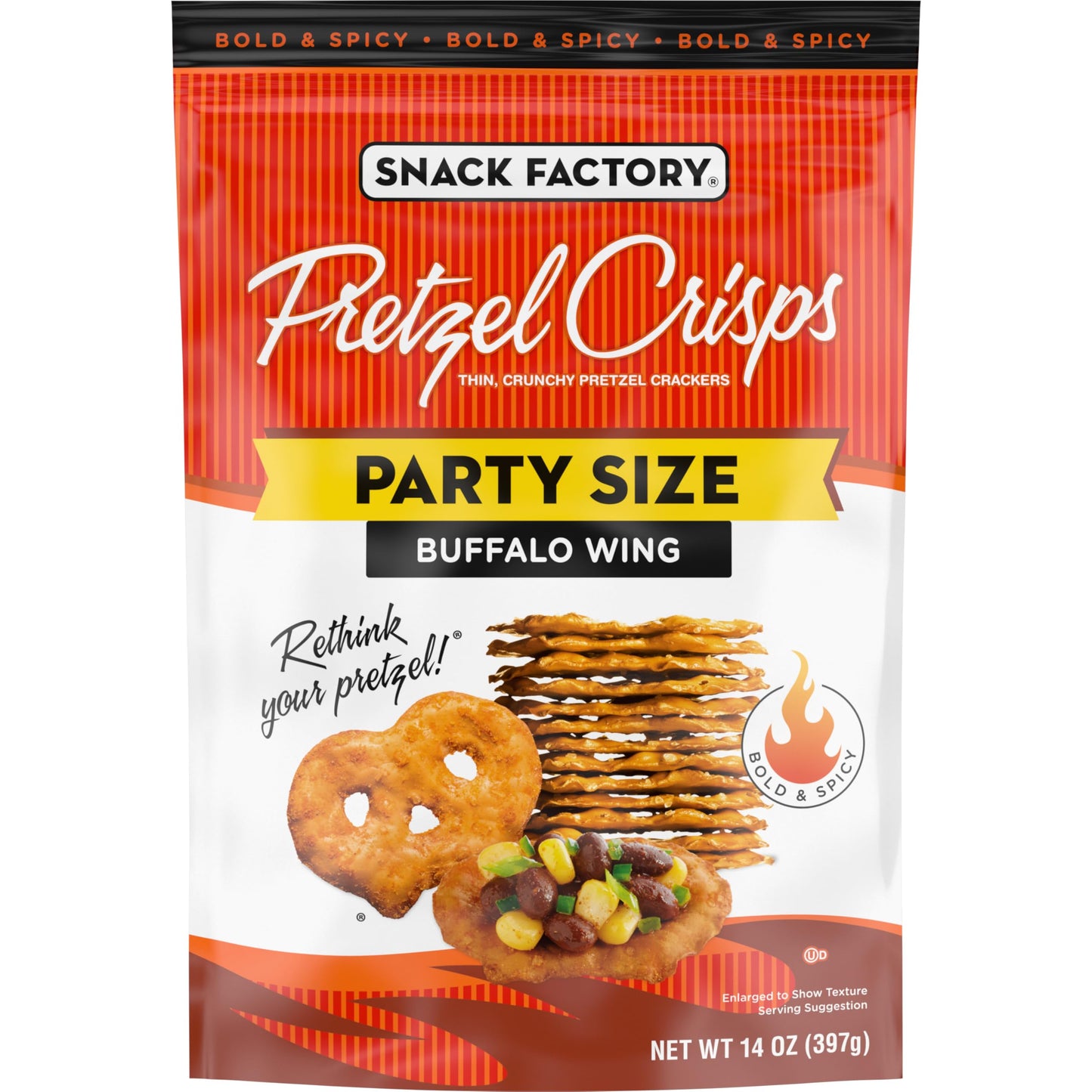 Snack Factory Pretzel Crisps, Buffalo Wing, Party Size, 14 Oz