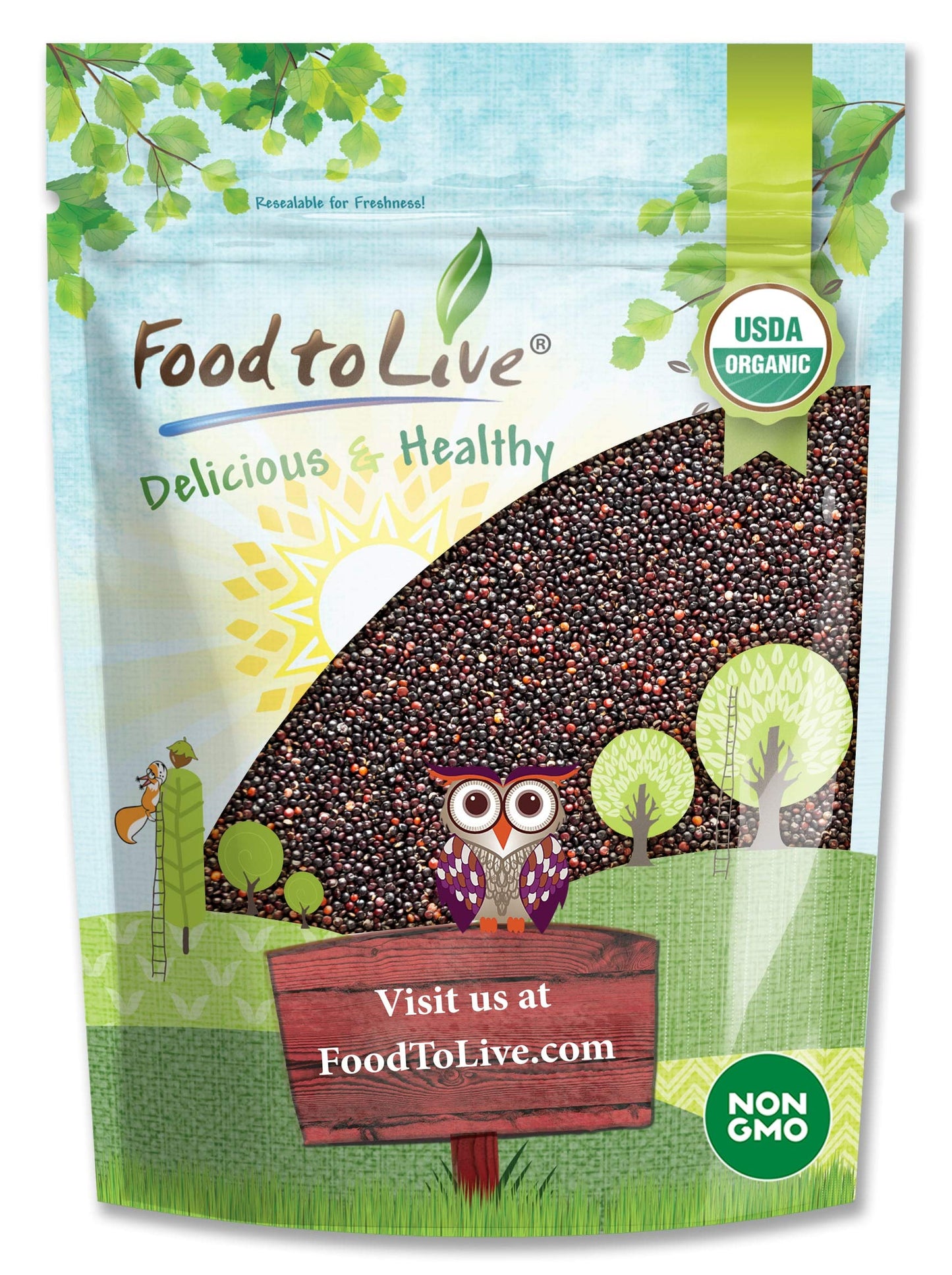 Food to Live Organic Black Quinoa, 1 Pound - Non-GMO, Whole Grain, Sproutable, Kosher, Vegan, Sirtfood. Easy to Cook. Good Sourc