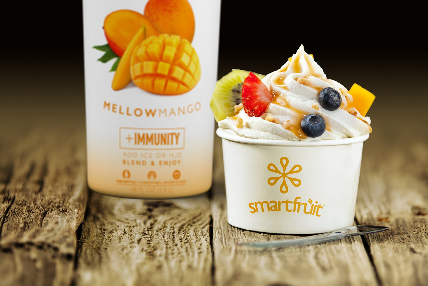 Smartfruit Mellow Mango + Immunity - 100% Real Fruit Pur?e w/Mango Banana Apple Pineapple - Great for Smoothies Juice Yogurt Cocktails Tea - High in Vitamin C Selenium Zinc - 2-Pk 48oz Each