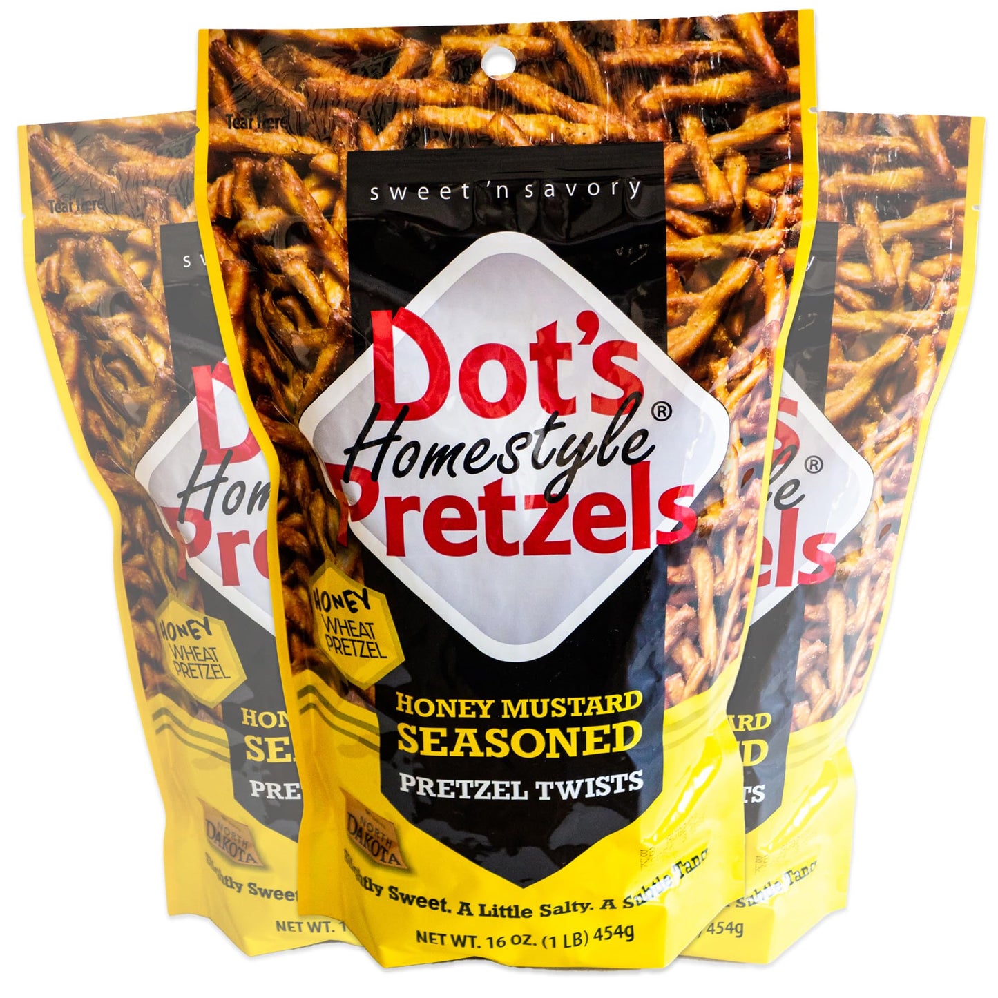 Dots Honey Mustard Seasoned Pretzel Twist - Sweet and Tangy Mustard Honey Pretzel Sticks - 3, 16oz bags