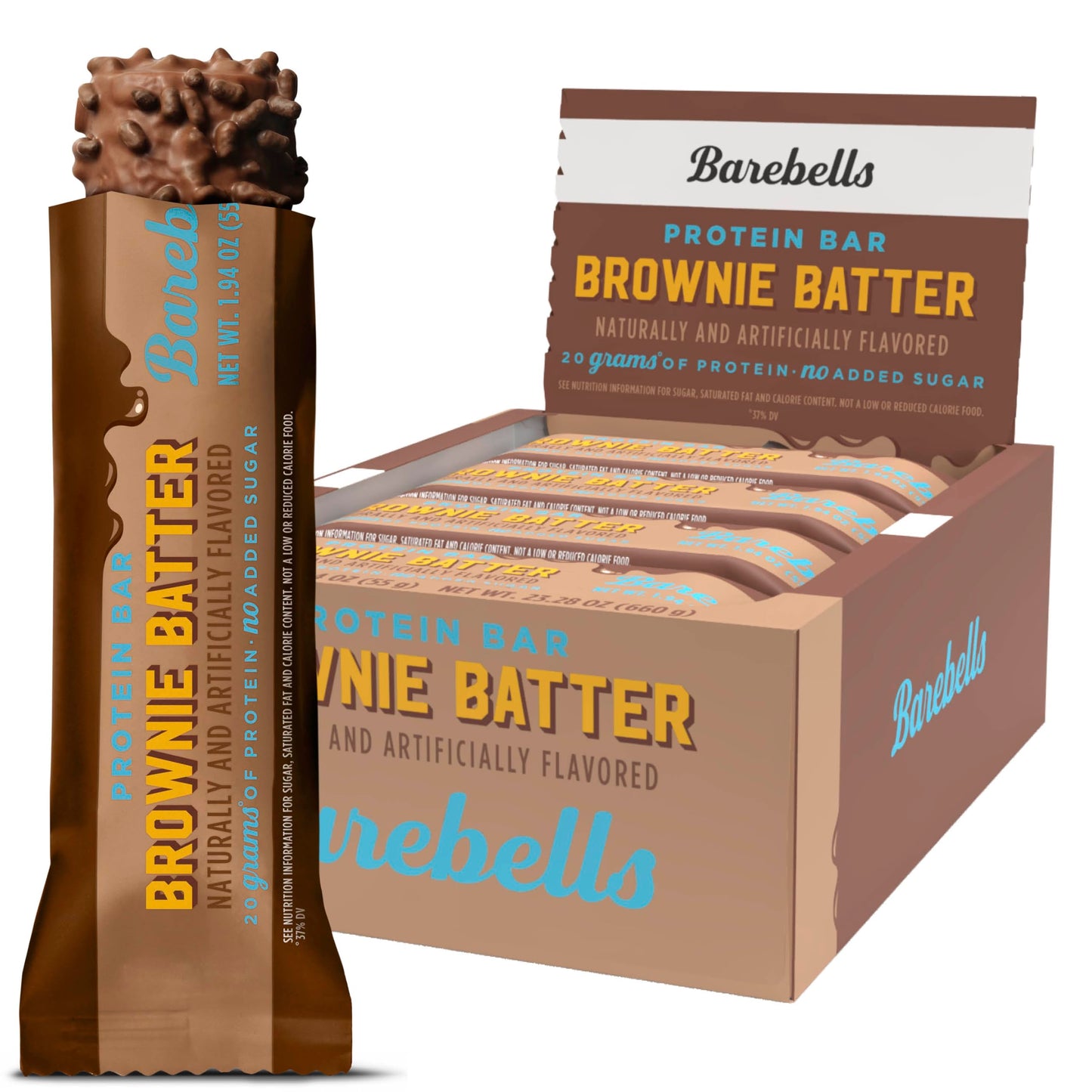 Barebells Protein Bar Brownie Batter - 55g High Protein Chocolate Bar - Low Sugar Brownie Flavor Snack - On-The-Go or Post-Worko