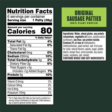 MorningStar Farms Plant Based Sausage Patties, Vegan Meat (6 Count)
