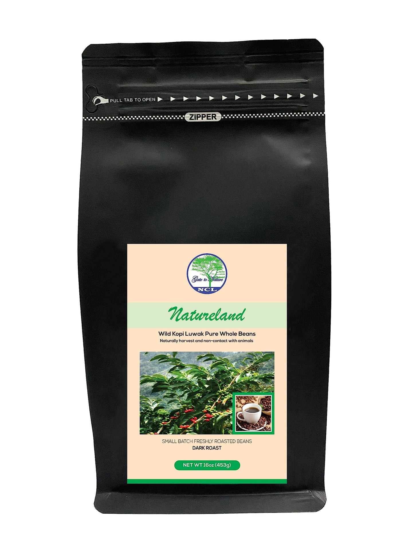 Natureland Wild Kopi Luwak Whole Beans - 16Oz Dark Roast Civet Coffee Gifts (Gold Label Black)- Sourced From The Best Regions Of Vietnam Ethically Produced From Wild Palm Civet Cat Poop Coffee Beans