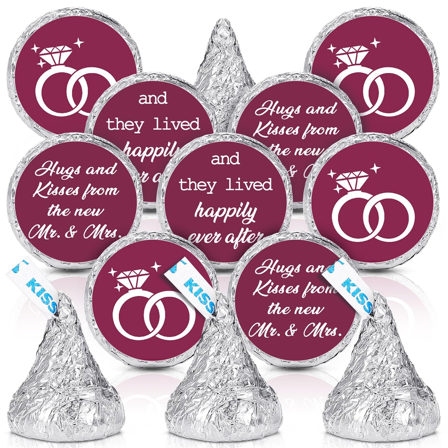 Laumoi 1000 Pcs Hugs And Kisses From The New Mr And Mrs Wedding Stickers Chocolate Drops Labels Stickers Candy Stickers 0.75 Inch For Weddings Engagement Party Favors Decorations (Beverage-Inspired Red Flower)