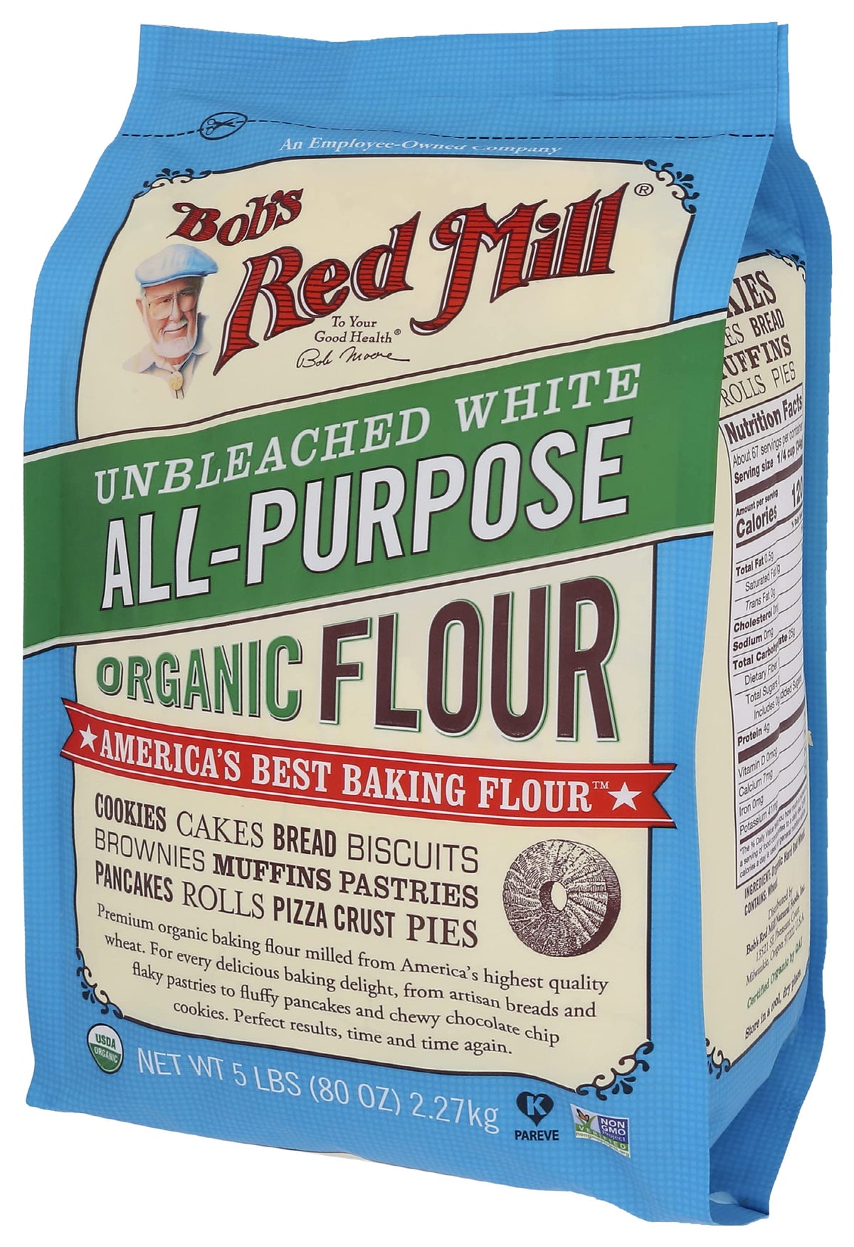 Bobs Red Mill Organic Unbleached All Purpose Flour, Vegan, Kosher, Unbromated, 5lb