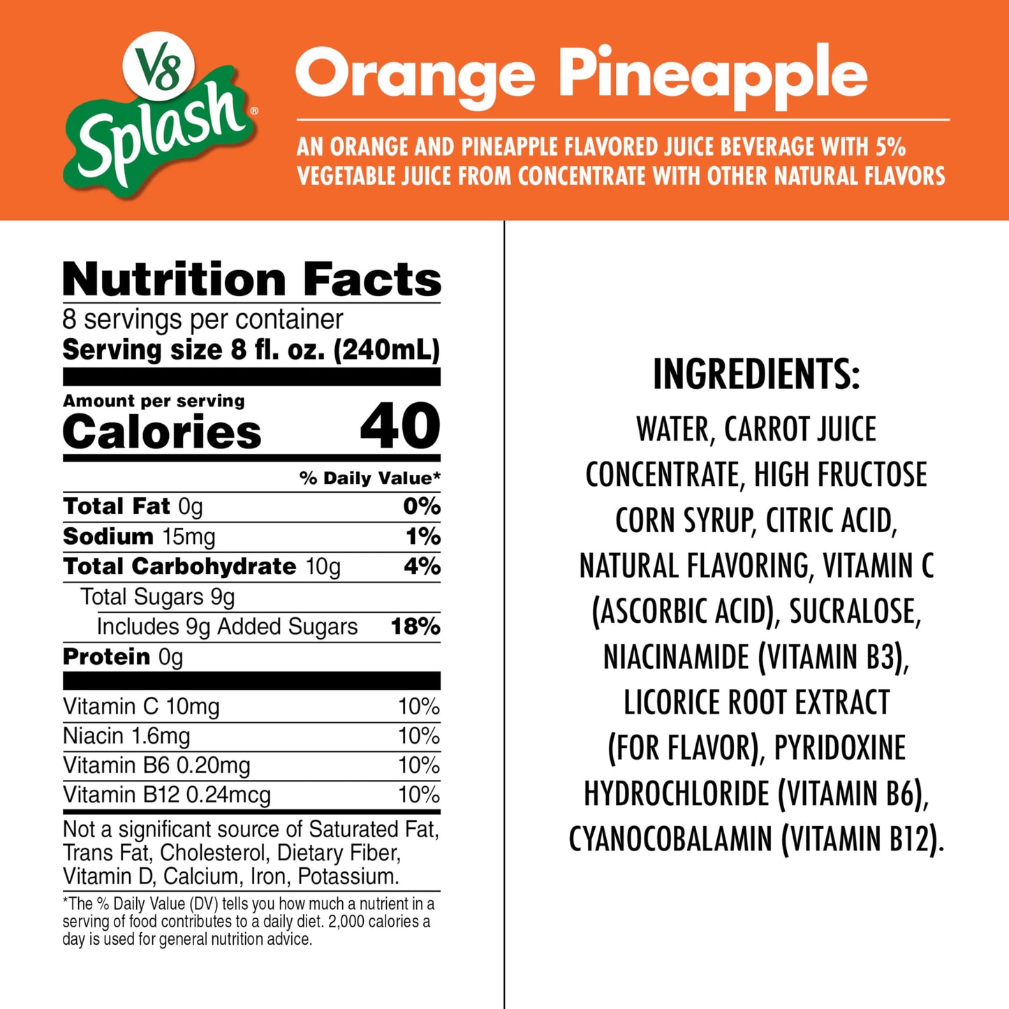 V8 Splash Orange Pineapple Juice Beverage, 64 FL OZ Bottle, Pack of 1