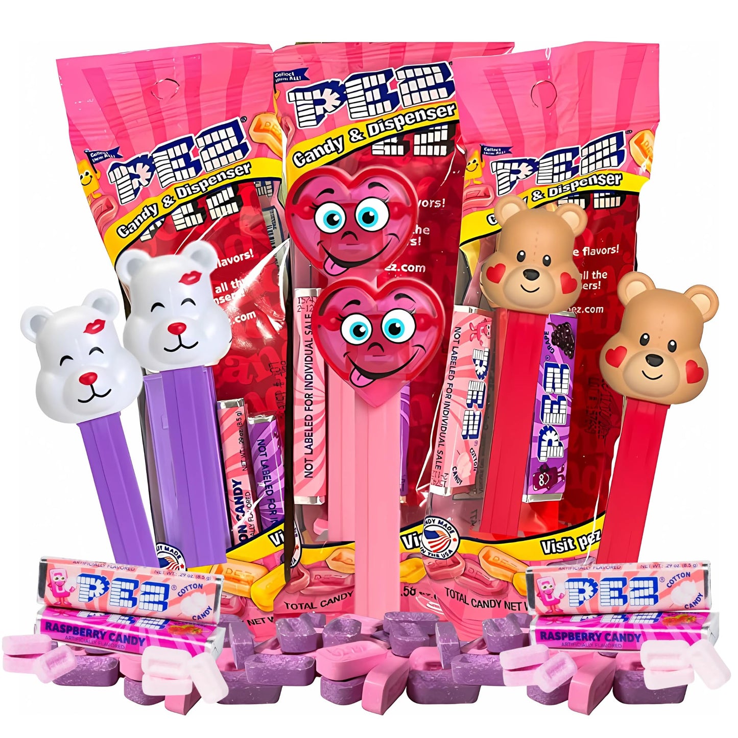 ValentineS Day Candy Dispensers - 3 Pack Gift Set With Assorted Refill Rolls Special Release Characters | Cute Bears & Hearts | Great Classroom Exchange Treat
