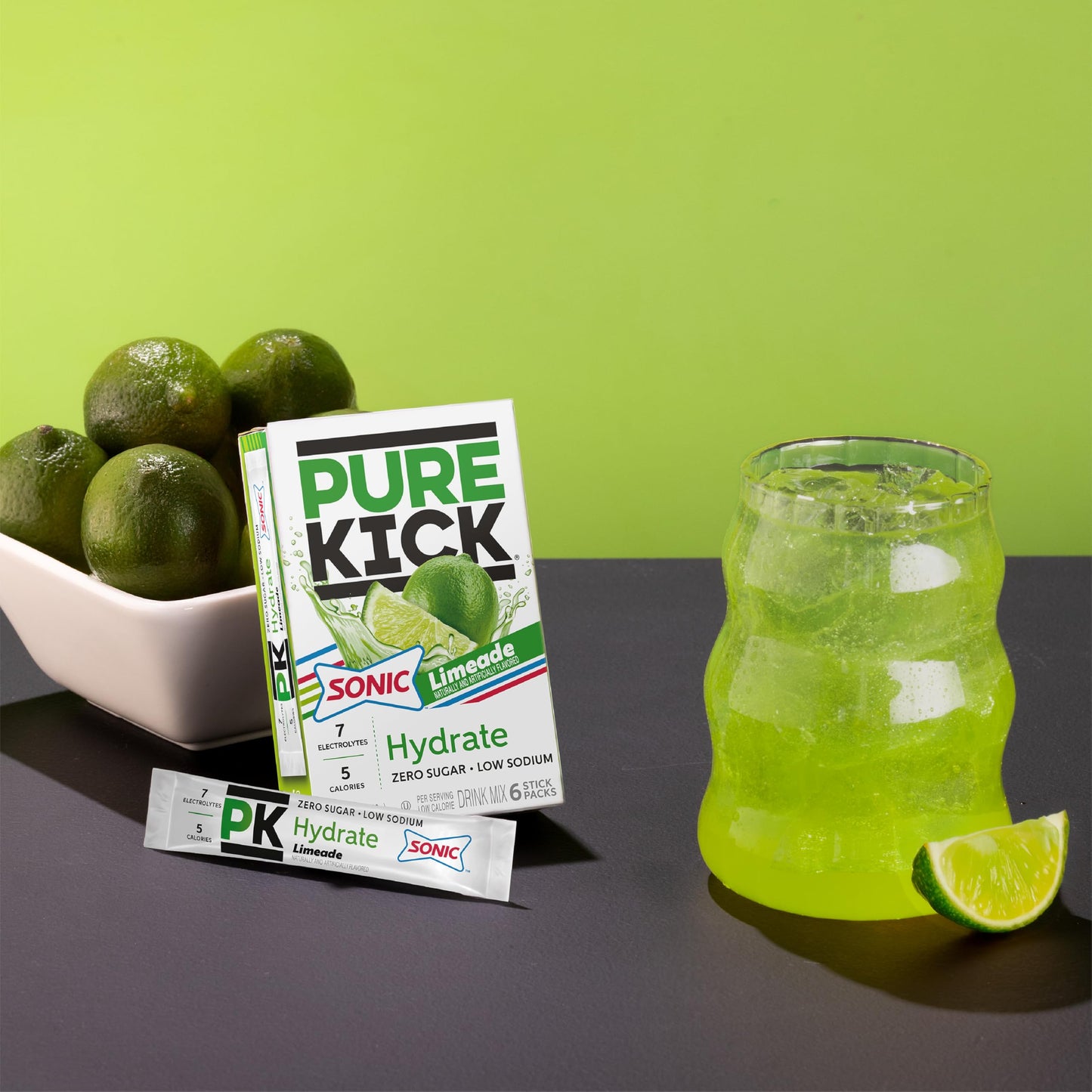 PURE KICK Hydration Singles Drink Mix, Sonic Limeade, 72 Packets (12 Boxes, 6 Packets Each)