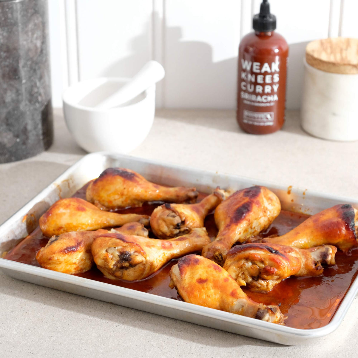 Weak Knees Curry Sriracha Hot Sauce, Infused with Aromatic Curry Spices, Bold Korean Gochujang Paste & Classic Sriracha, Made in