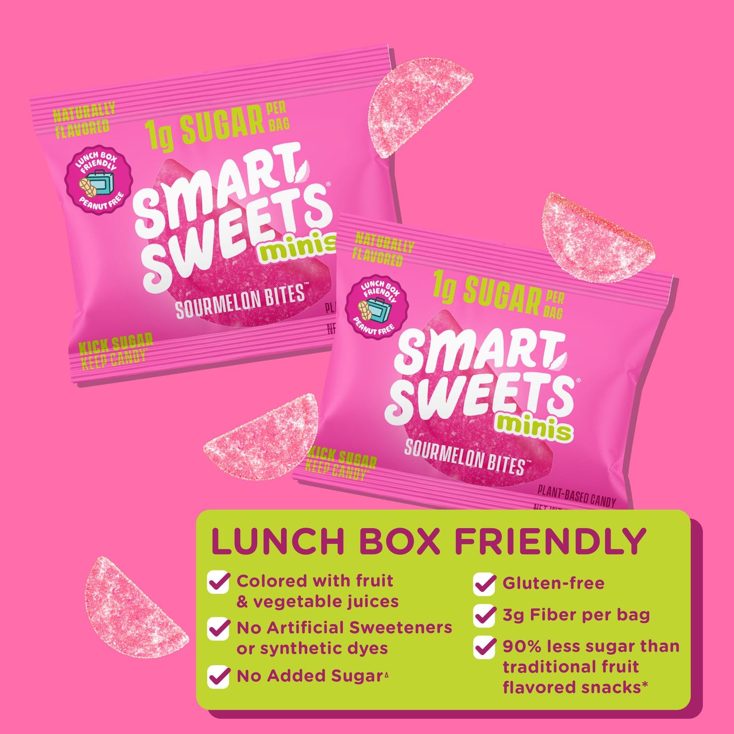 SmartSweets Sourmelon Bites Minis Snack Pack | 0.78 oz (Pack of 8) | Low Sugar and Calorie Sour Gummy Candy | Healthy Snacks for