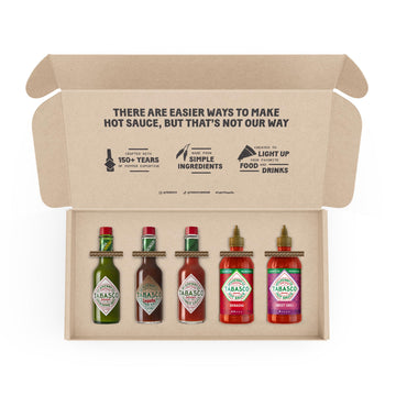 TABASCO Brand Hot Sauce Variety Pack, Gift Set Includes Five Tabasco Hot Sauce Glass & Squeeze Bottles, Perfect for Eggs, Pizza,