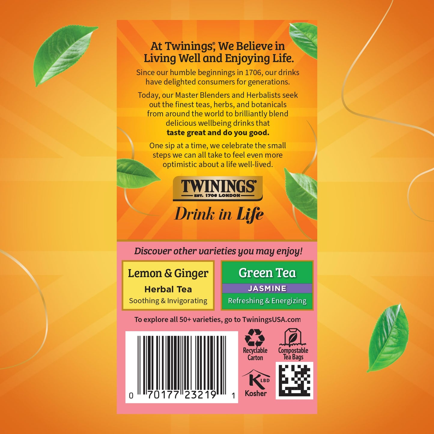 Twinings Herbal Tea Raspberry & Lemon, Caffeine-Free, 20 Count (Pack of 6)