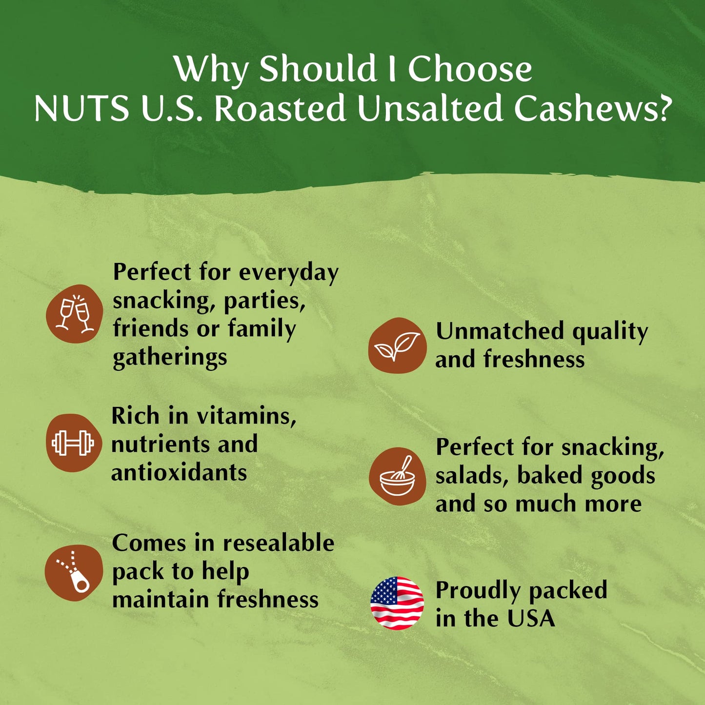 NUTS - U.S. Roasted Unsalted Cashews, Whole Kernels & Pieces, 1 LB