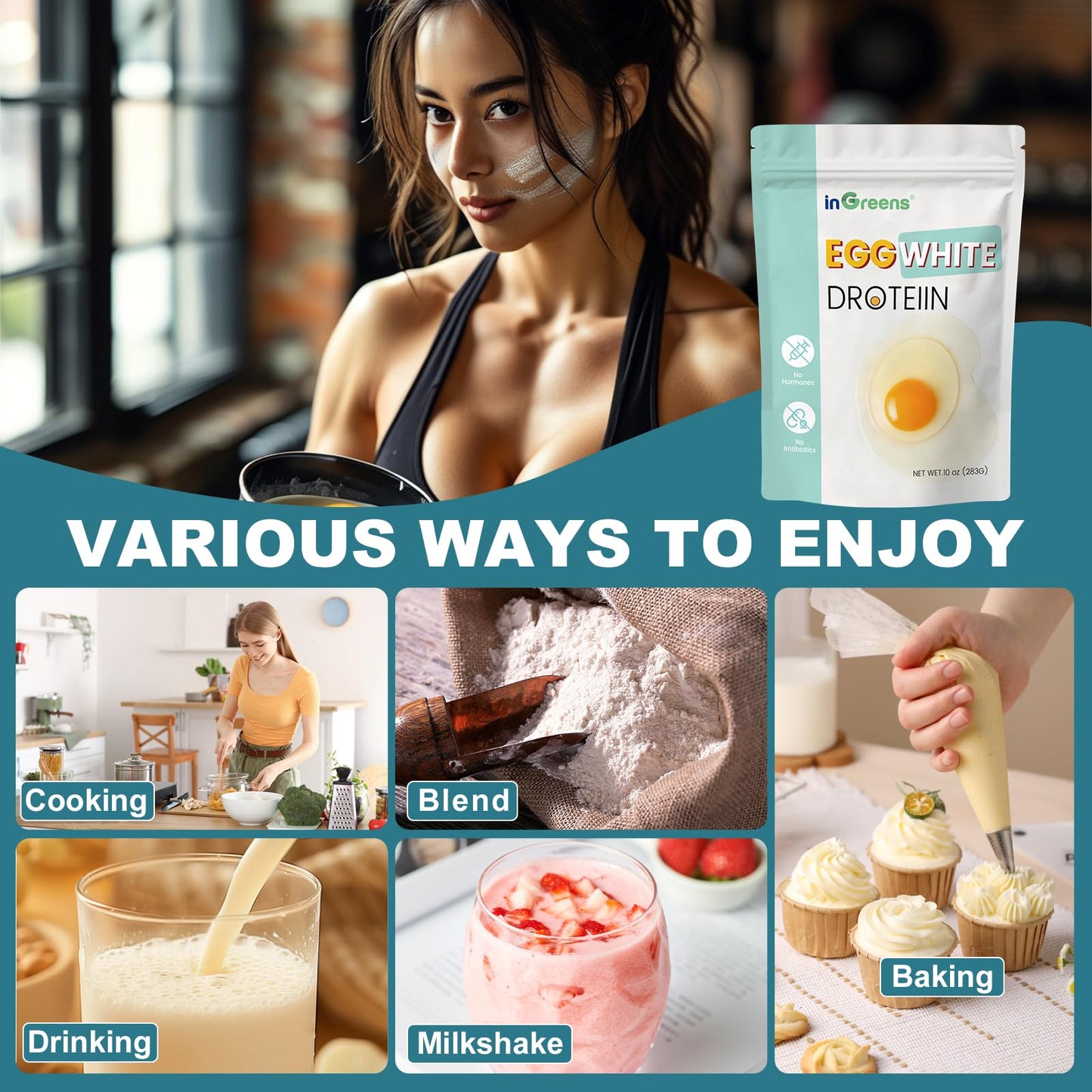 inGreens Egg White Protein Powder, Non-GMO, Gluten-Free, Unflavored, 10 oz