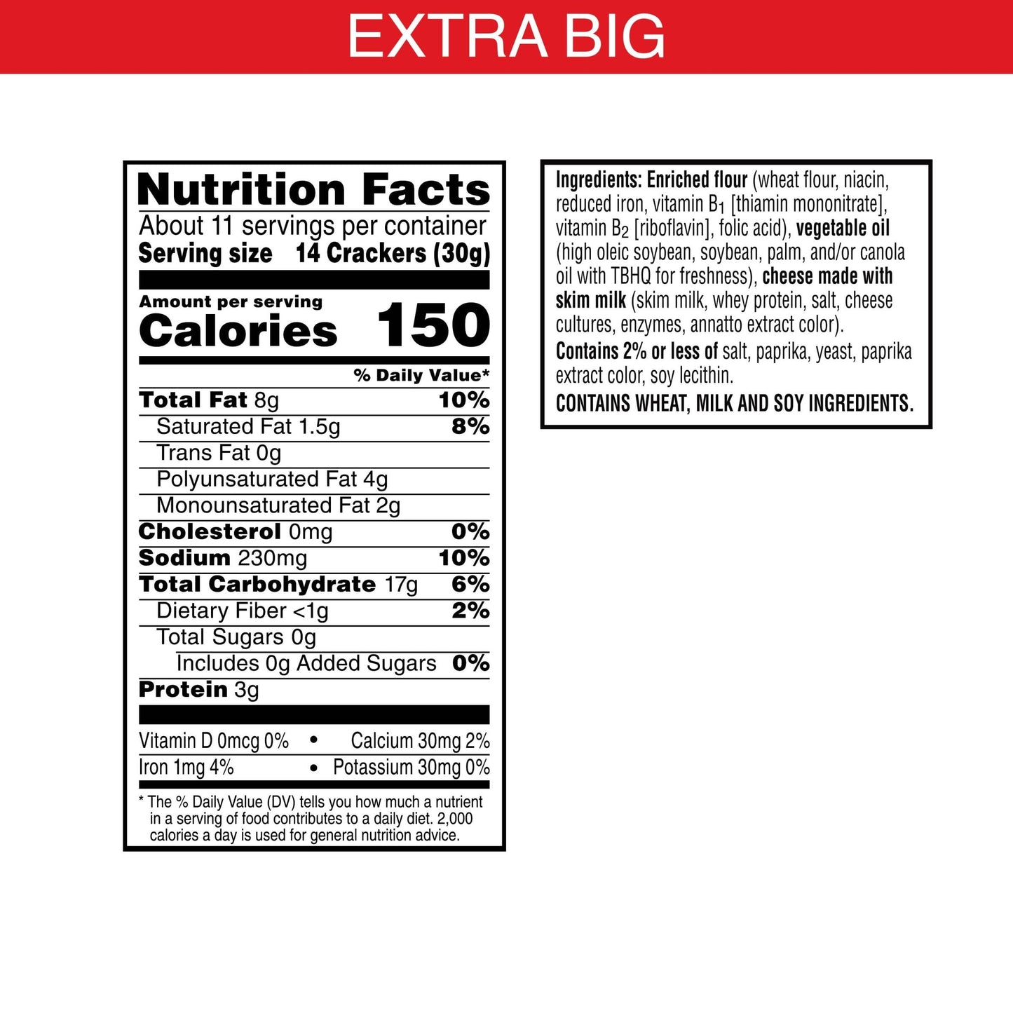 Cheez-It Cheese Crackers, Baked Snack Crackers, Lunch Snacks, Extra Big, 11.7oz Box (1 Box)