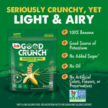 Dole Good Crunch Banana Dried Fruit Bites, Gluten Free & Vegan Snack, 2.5Oz Bags (Pack Of 6)