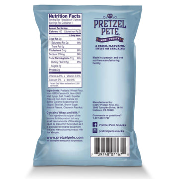 Pretzel Pete Salted Caramel Seasoned Mini Twist Pretzels, 100 Calories, Non-Gmo, Small Batch, Bold Flavor, 0.8Oz (24 Pack)