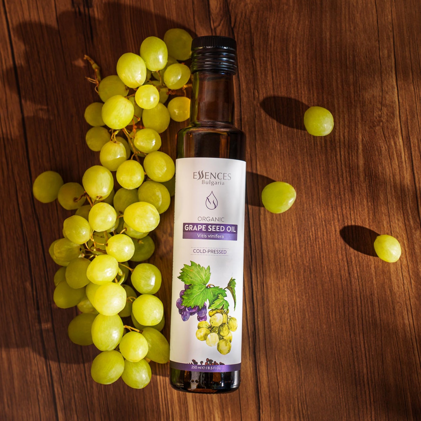 Essences Bulgaria Organic Grape Seed Oil 8.5 Fl Oz | 250Ml | 100% Natural Cold-Pressed Oil | Extra Premium Quality | Excellent T