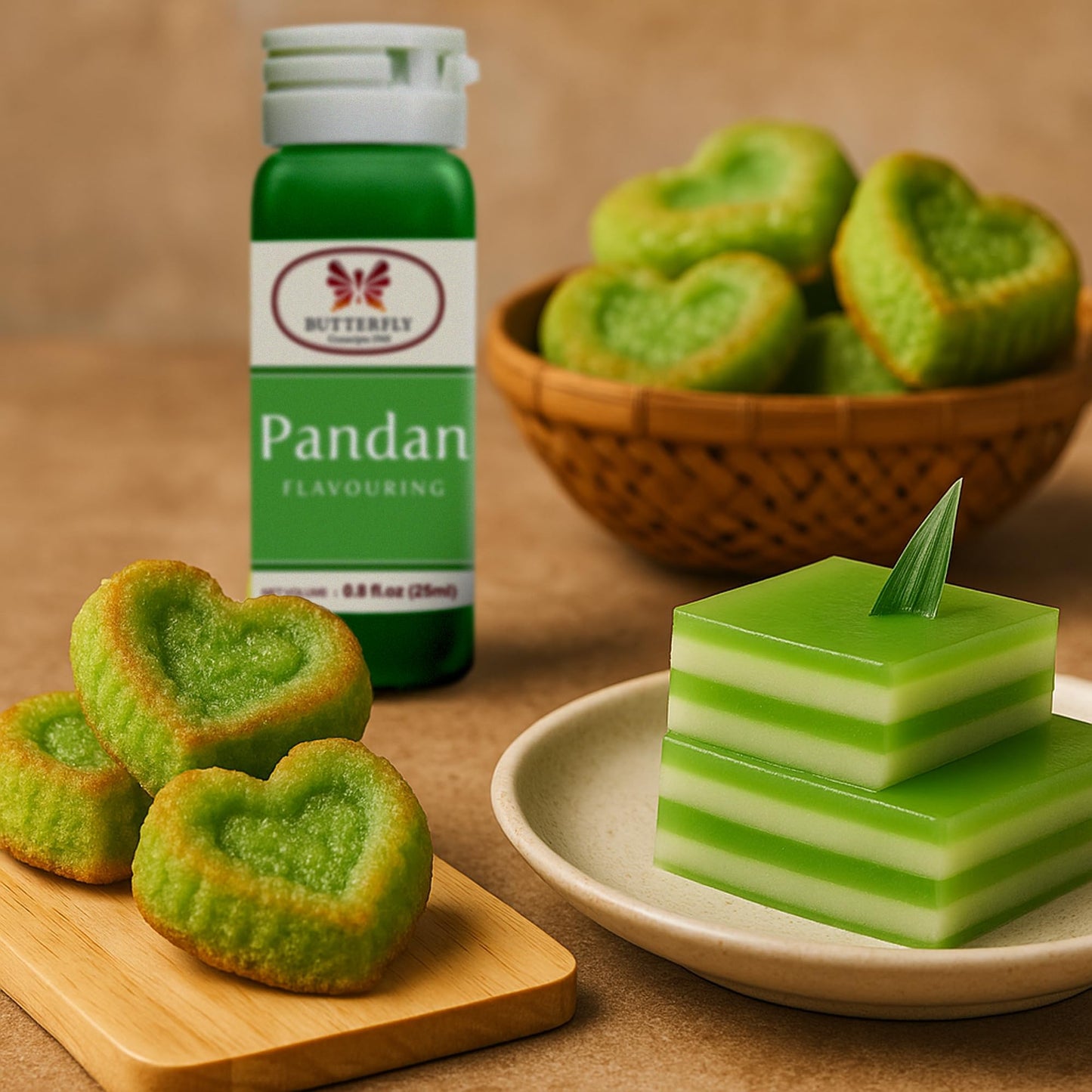 Butterfly Pandan Flavoring Extract 0.8 Oz (25 ml) - Paste-Strength Pandan Extract for Baking, Drinks, Waffle Mix, Buko Desserts,