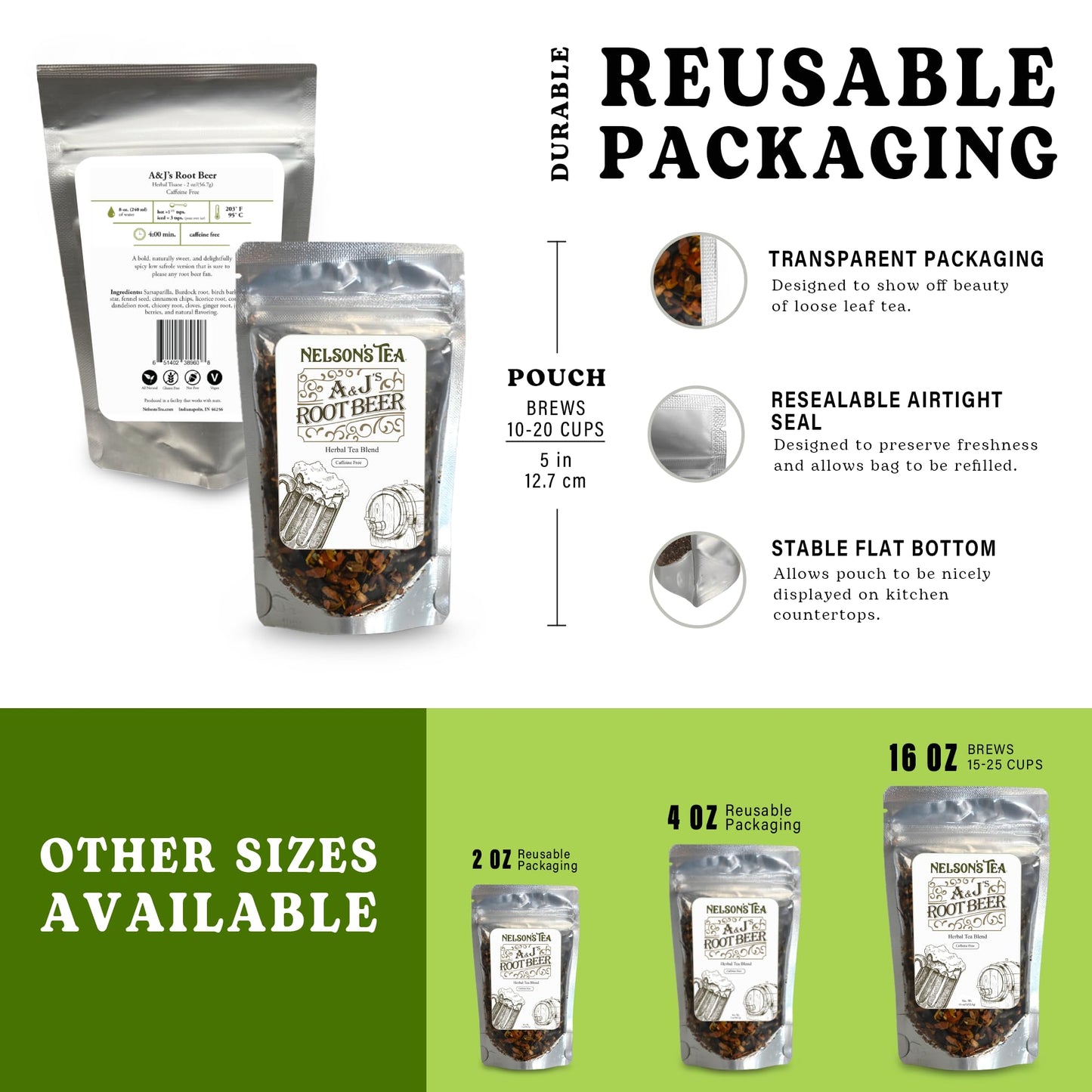 Nelsons Tea Sarsaparilla Root Herbal Loose Leaf Tea - Caffeine-Free - Sample Size 0.5 Oz
