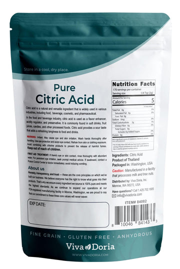 Viva Doria 100% Pure Citric Acid Food Grade Fine Grain 12 oz (340 g)