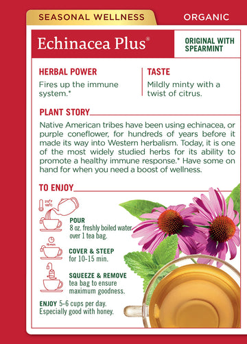 Traditional Medicinals Tea, Organic Echinacea Plus, Promotes Immune Function, W/ Spearmint, 16 Tea Bags