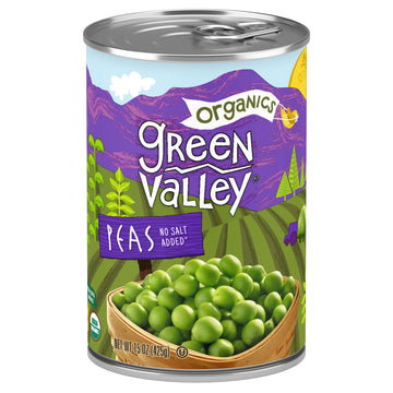 Green Valley Organics Peas | Certified Organic | Deliciously Succulent, Creamy Sweet | 15 Oz Can (Pack Of 4)