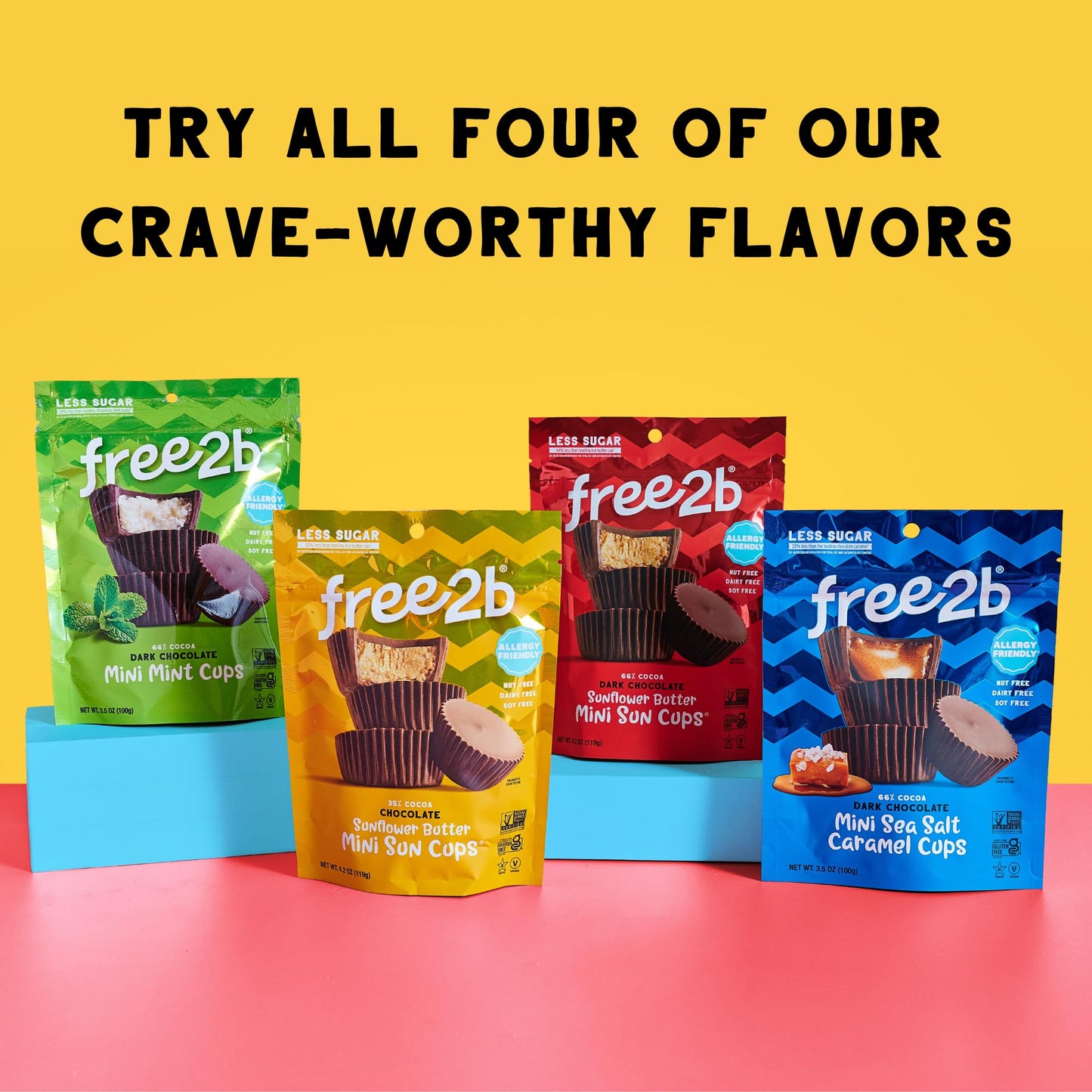 Free2B Sea Salt Caramel Mini Cups, Safe For School And Allergy Friendly - Gluten-Free, Dairy-Free, Nut-Free, And Soy-Free - Dark