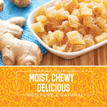 Herbaila Dried Crystallized Ginger Slices 16 Oz. Unsulphured Dried Ginger Candy, Crystalized Ginger Pieces. All Natural, Non-Gmo