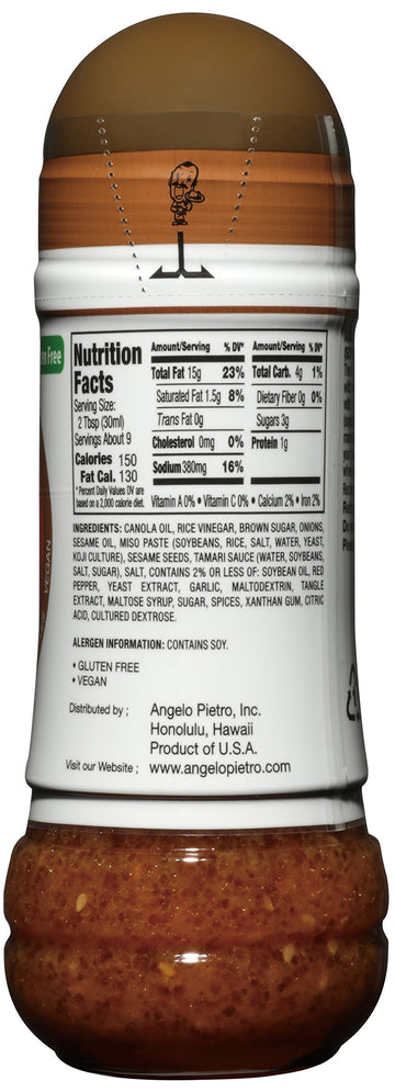Pietro Dressings Sesame And Miso Salad Dressing, 9.3 Oz. - Natural, Delicious Marinade For Vegetables, Pasta Salads, Beef, Pork, Seafood - Gluten-Free, Msg-Free, Vegetarian Friendly Salad Toppings