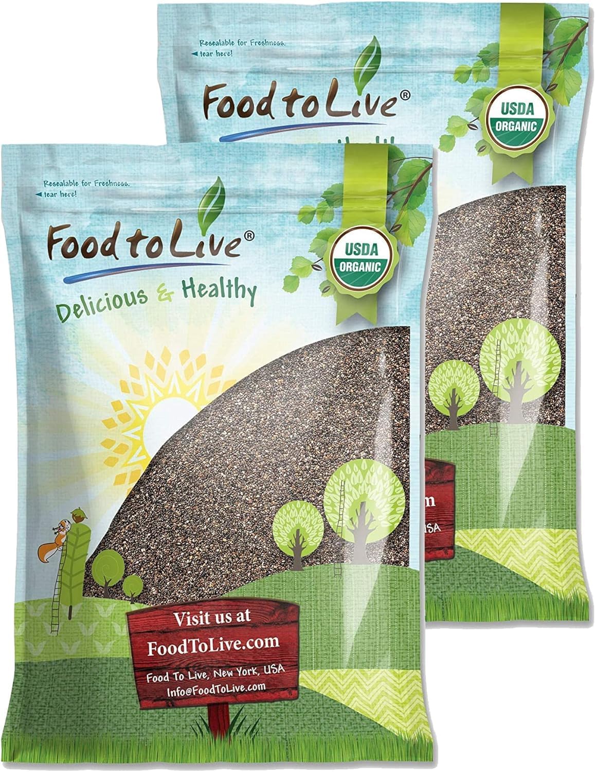 Food to Live - Organic Black Chia Seeds, 15 Pounds Non-GMO, Whole, Sproutable, Vegan, Kosher, Keto, Sirtfood, Bulk. Rich in Esse