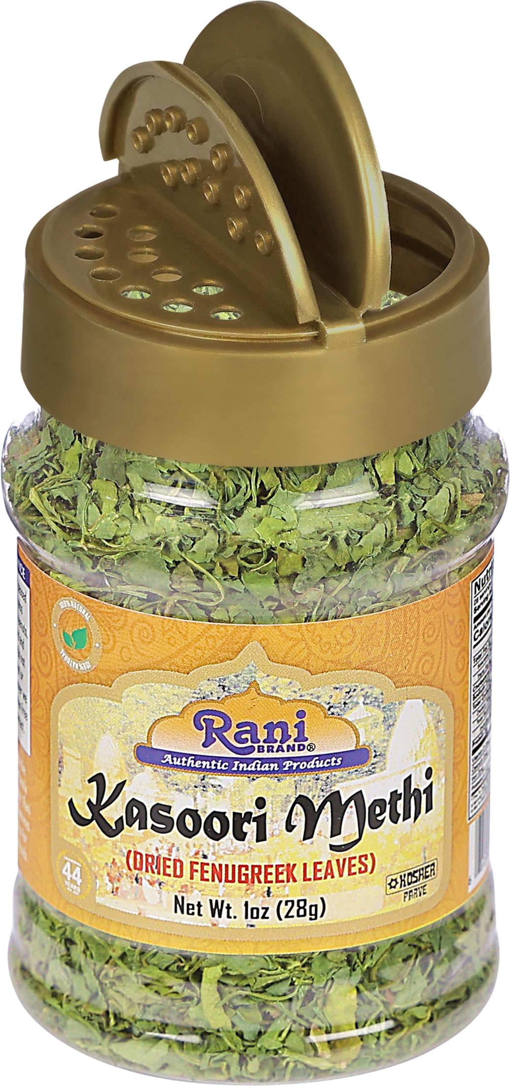 Rani Fenugreek Leaves Dried (Kasoori Methi) 1oz (28g) PET Jar ~ All Natural | Vegan | Gluten Friendly | NON-GMO | Kosher | Indian Origin