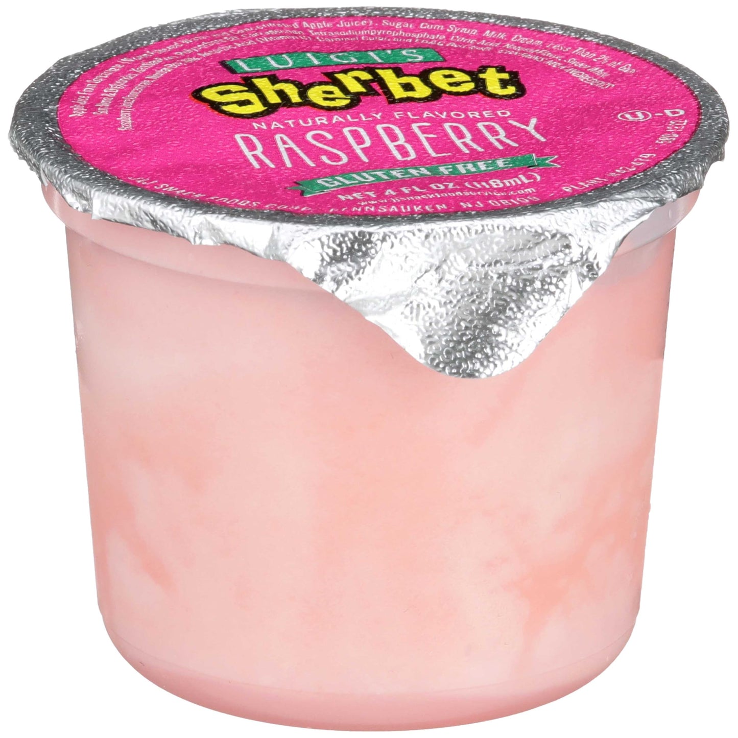 J and J Snack Foods Luigis Raspberry Sherbet Cup, 4 Ounce, Pink, Disposable, Everyday Use, Everyday Baking