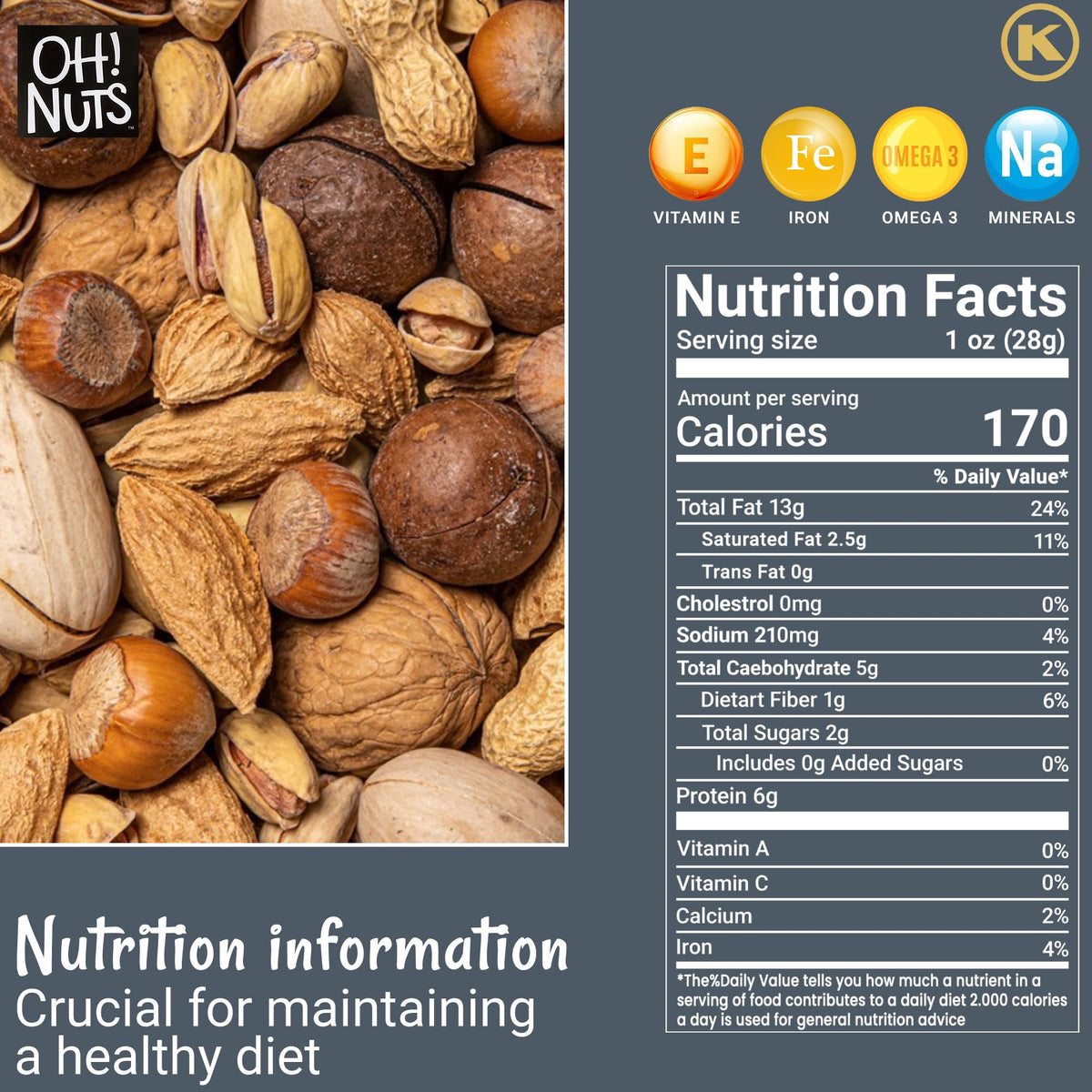 Mixed Nuts In Shell | Raw - 100% Natural | 3 Lb | Jumbo-Sized Premium Shelled Nuts | Packed In New York Zip-Seal Bag For Exceptional Freshness By Oh Nuts