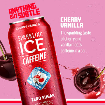 Sparkling Ice Caffeine Cherry Vanilla Sparkling Water, Zero Sugar, 16 Fl Oz Cans (Pack of 12)