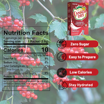 Generic Canada Dry Powder Drink Mix, Sugar Free Cranberry Ginger Ale Flavor, 6 Count (Pack of 2), Red, Model HJ-DJ48-OFEH