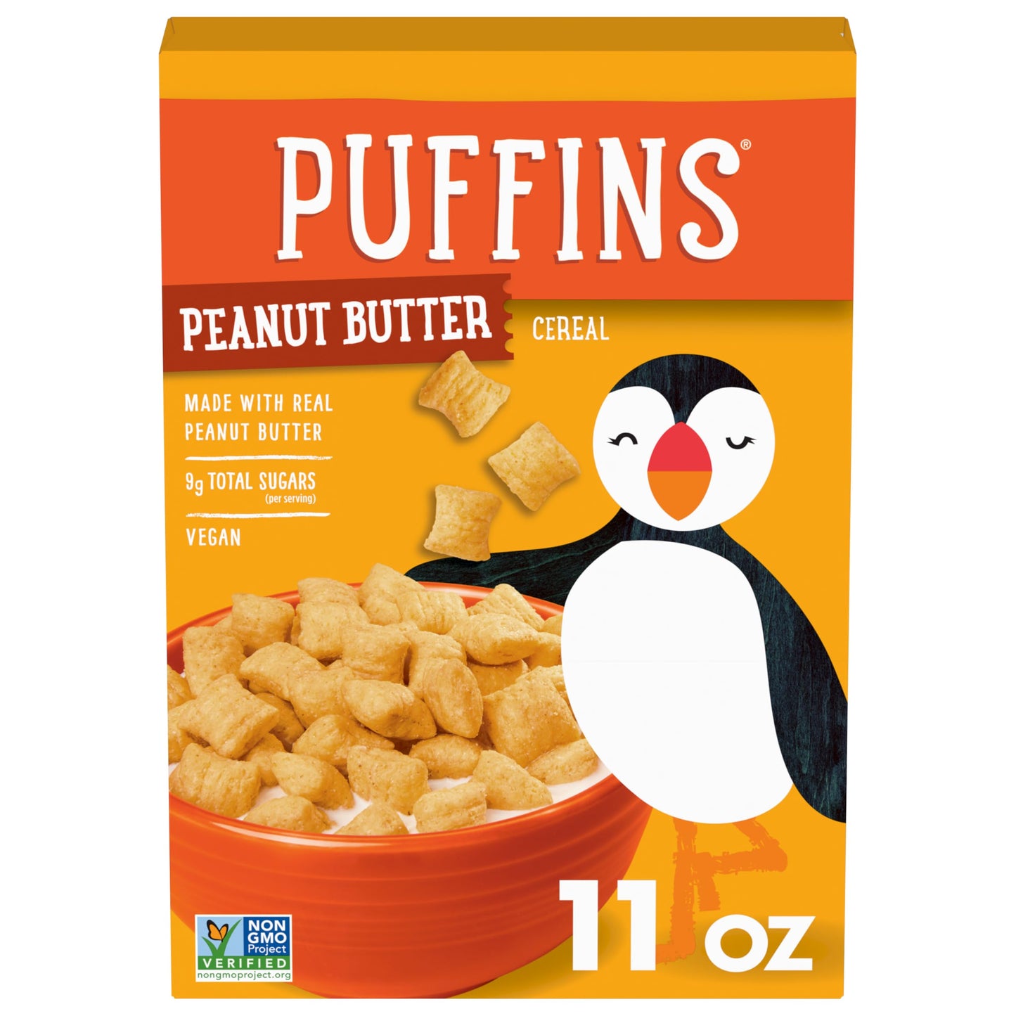 Barbaras Bakery Puffins Peanut Butter Cereal, Non-GMO, Vegan, 11 Oz Box