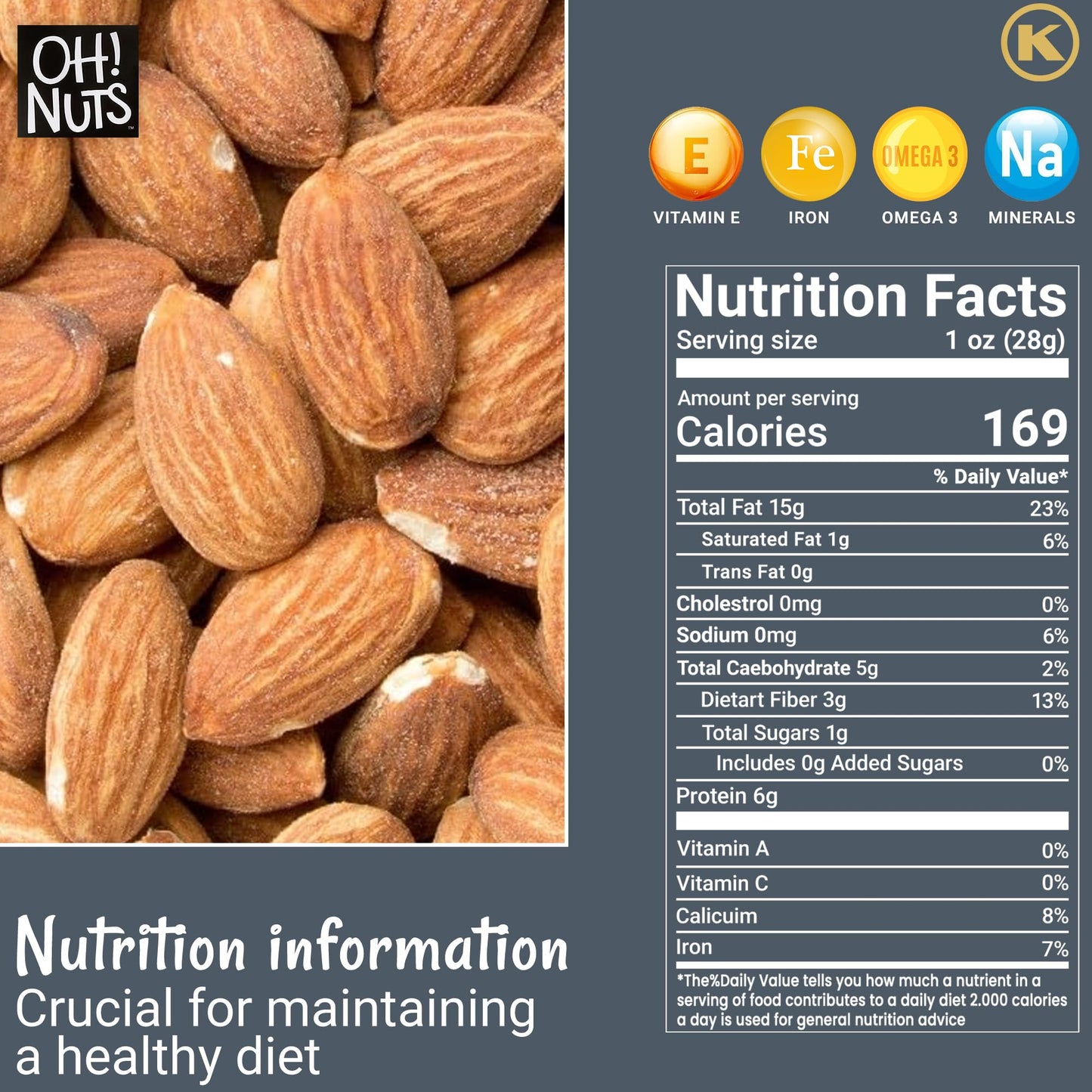 Almonds | Dry Roasted Unsalted Almonds | 5 Lb | No Salt, No Oil All-Natural Protein | Packed In New York Zip-Seal Bag For Exceptional Freshness By Oh Nuts