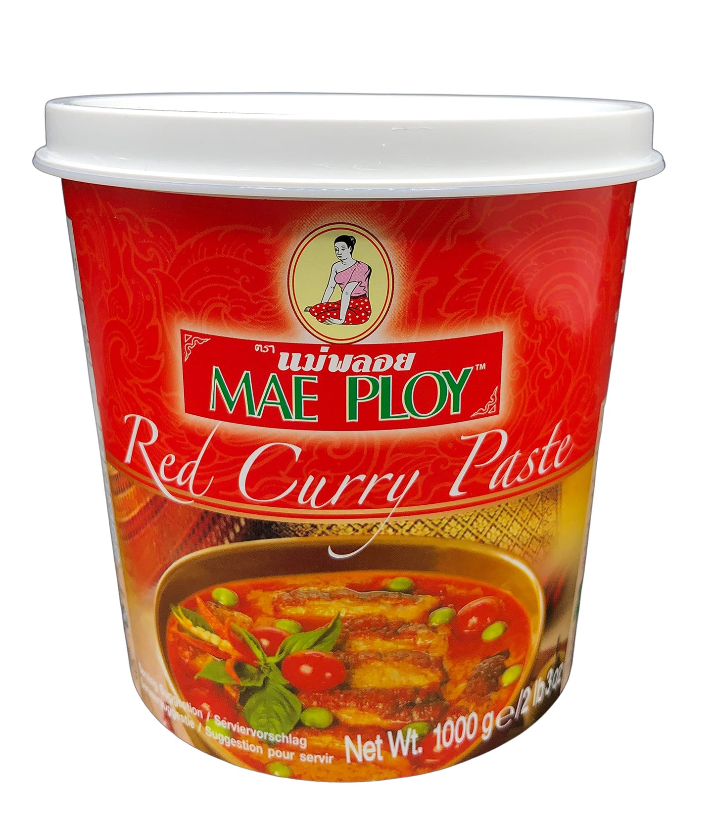 Mae Ploy Red Curry Paste, Authentic Thai Curry Paste With Red Chili, Shrimp Paste, Lemongrass and Aromatic Herbs for Cooking But