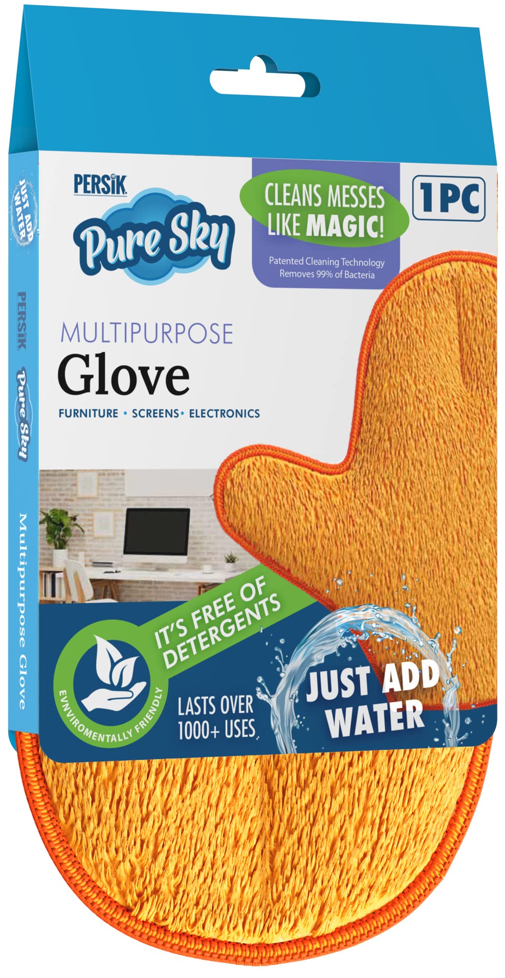 Persik Pure-Sky Microfiber Glove Dusting Mitt - Ultra Microfiber Cleaning Cloth Glove - Just Add Water No Detergents Needed - Us