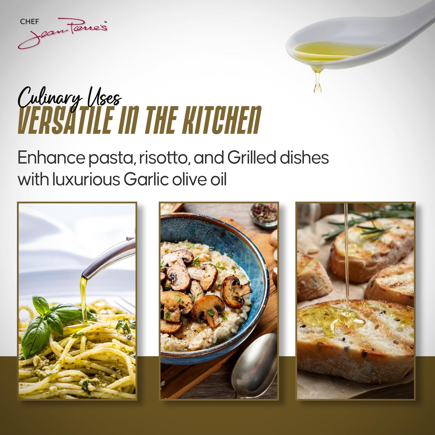 Chef Jean Pierre'S Extra Virgin Roasted Garlic Olive Oil - 375Ml (12.5Oz) Glass Bottle - Naturally Infused With Sweet And Tangy