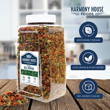 Harmony House Dried Mixed Bell Peppers – Dehydrated Vegetables, 10 oz Jar for Cooking, Camping & Emergency Supplies