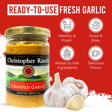 Christopher Ranch Chopped Garlic in Olive Oil, Vegan-Friendly, Gluten-Free, 9 Oz Jar