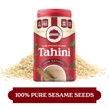 Barons Pure Tahini Sesame Paste | Rich Creamy Spread for Hummus, Dips, Sauces | 4 x 16 oz Jars | Kosher, Vegan, Keto friendly,