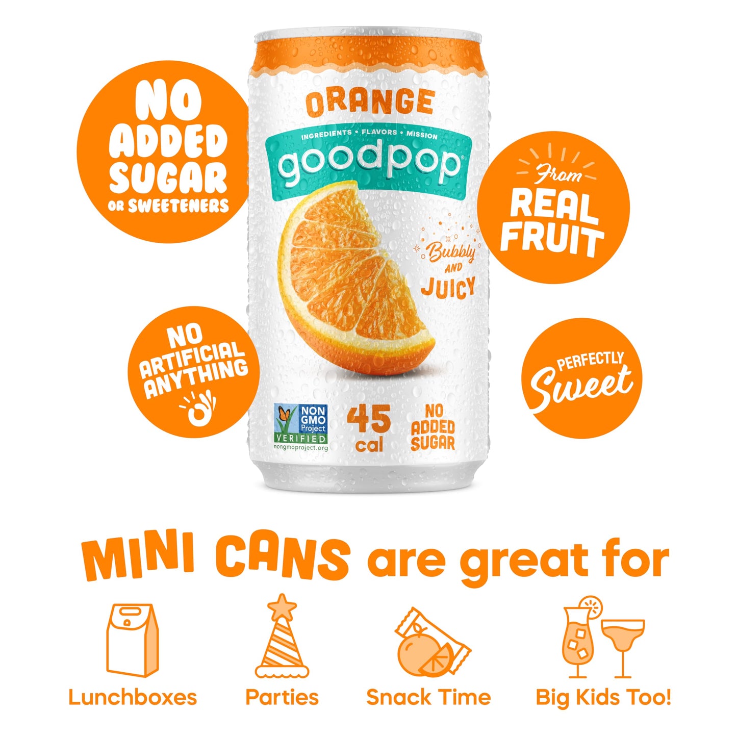 Goodpop Just Juice & Sparkling Water - 24 Pack - 7.5Oz - Orange